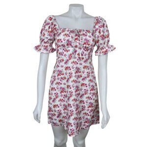 NWT SBetro Floral Mini Dress White Pink Ditsy  Ruffle Sleeves Size Small